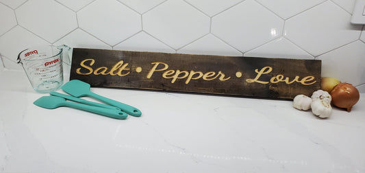 Salt, Pepper, Love Sign | Rustic Kitchen Signs | Sign for Kitchen | Sign Wall Decor | Backsplash Sign | Farmhouse Sign | Farmhouse Kitchen - iirntree